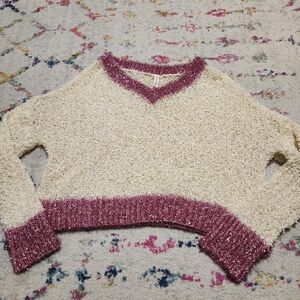 Anthropolgie Raga Cream and Pink Tinsel Knit Sweater